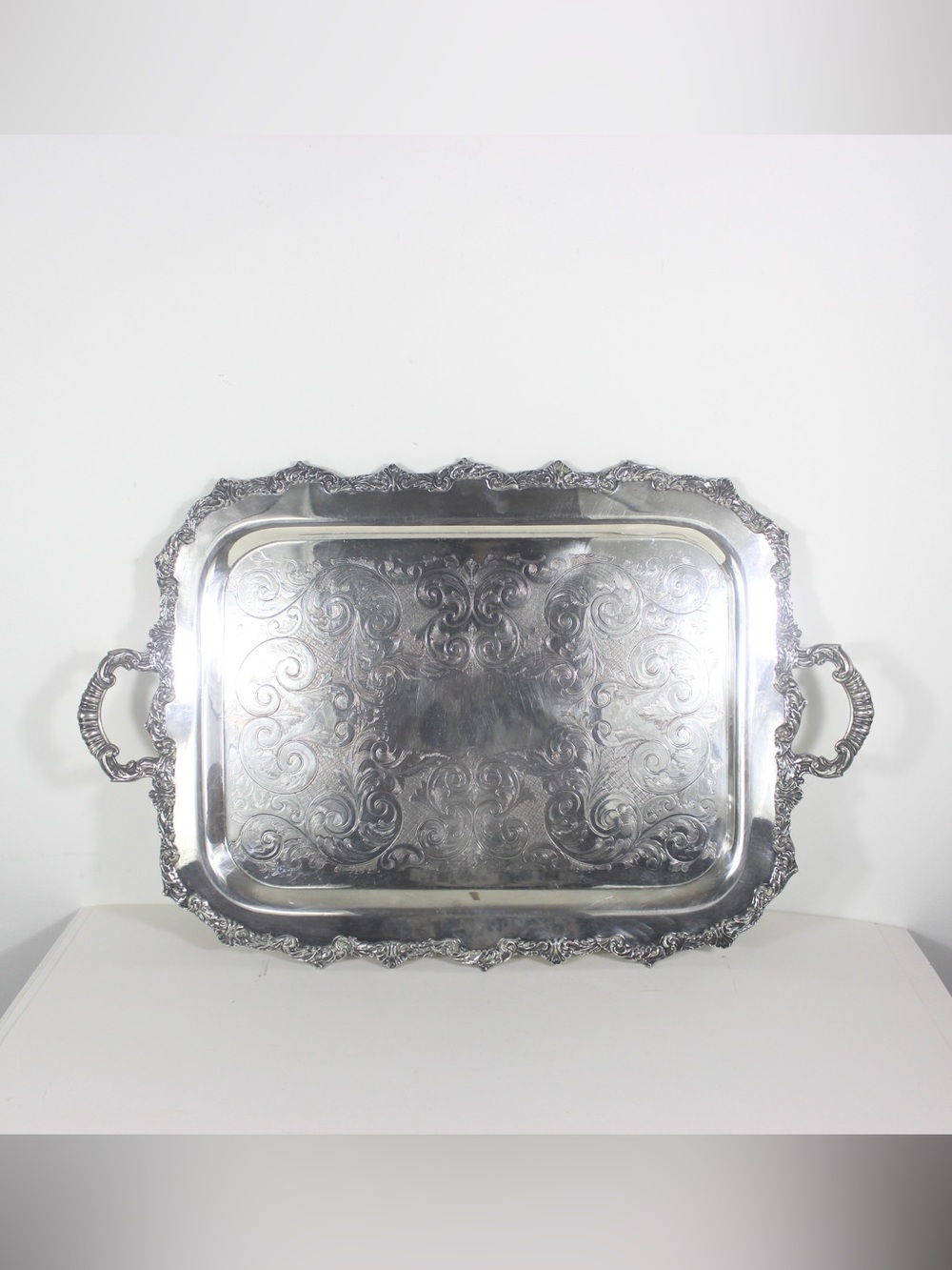 Extra Large Butler’s Tray Silver Plated Rectangular Platter Vintage Plate Ornate
